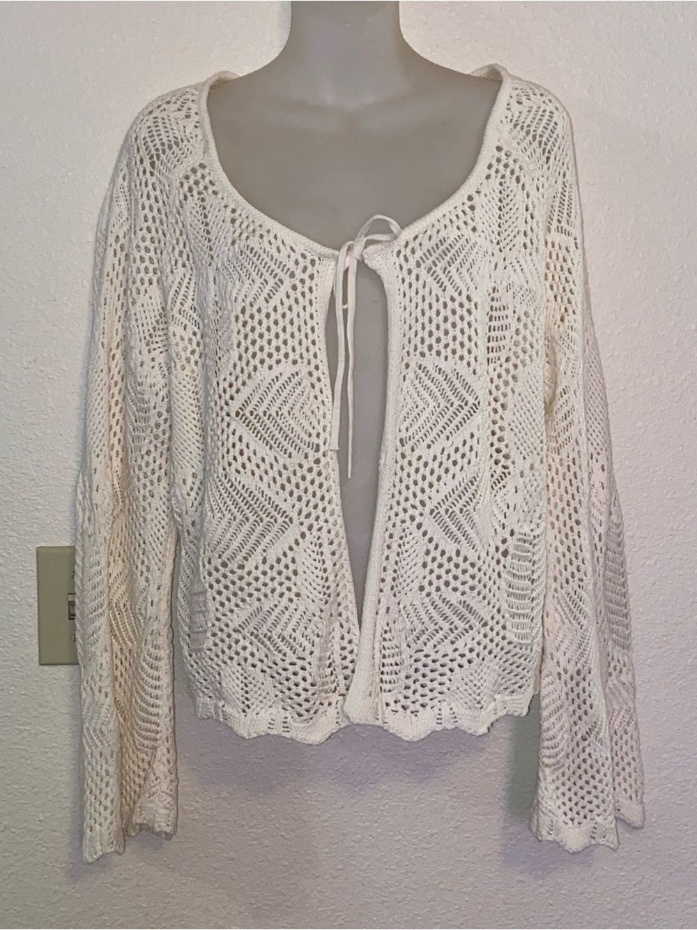 Celebrity Pink Open Crochet Knit Cardigan - Cream Size XL